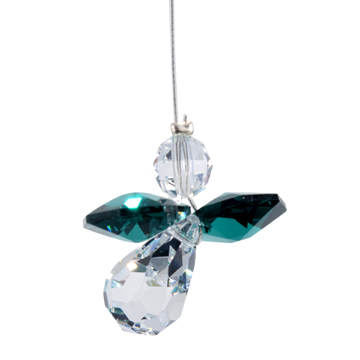 May Birthstone Emerald Crystal Guardian Angel Hanging Charm with Organza Bag