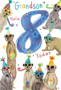 Grandson 8th Birthday Card Age 8 Meerkats Party Fun Printed Insert Lovely Verse