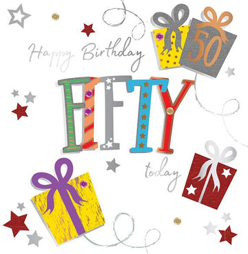 Large Luxury Handmade 50th FIFTY Unisex Birthday Card by Talking Pictures