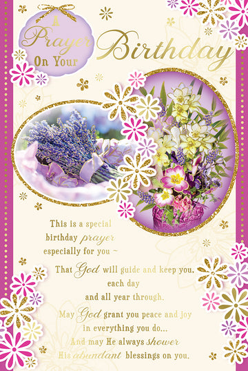 A Prayer on Your Birthday Greeting Card with Religious Poem - Lavender Flowers