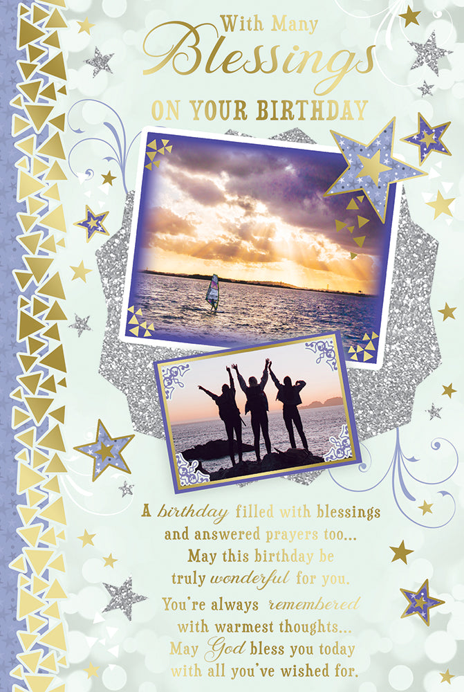 Blessings on Your Birthday Greeting Card with Religious Poem - Sunset Silhouette 