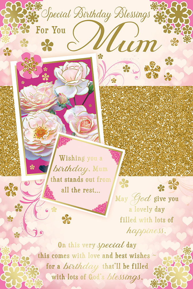 Mum Special Birthday Blessings Greeting Card with Religious Poem - Roses 