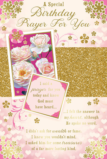 A Special Birthday Prayer for You Blessings Greeting Card with Religious Poem - Roses 