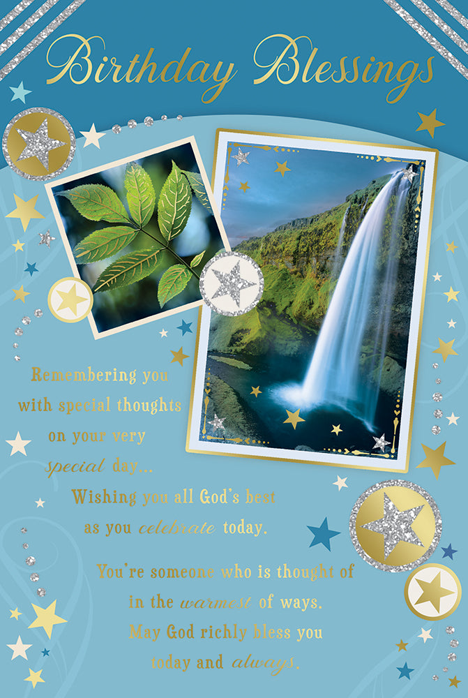 Birthday Blessings Greeting Card with Religious Poem - Waterfall