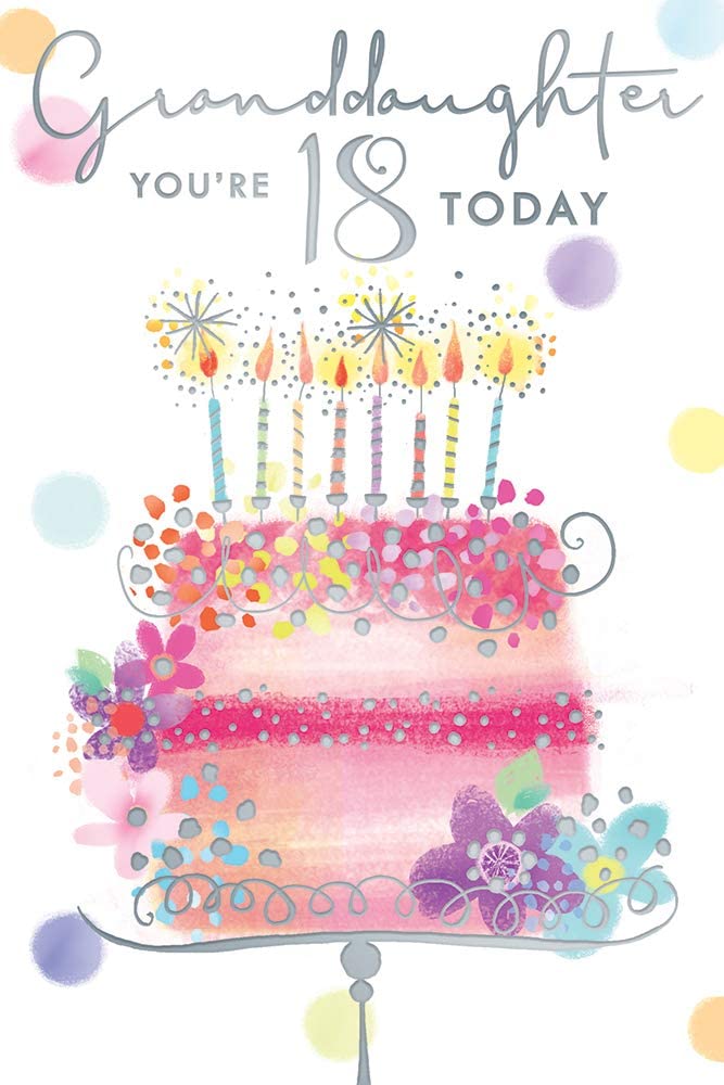 Granddaughter You're 18 Today Cake Candles Beautiful Silver Foil Design Happy Birthday 18th Greeting Card  