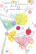 Happy 21st Birthday Granddaughter Cocktail Drinks Silver Foil Greeting Card