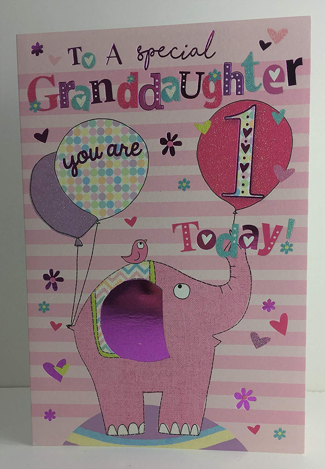 To A Special Granddaughter 1 Today Elephant & Balloons Design 1st Happy Birthday Card