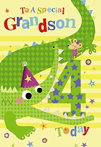 4th Birthday To A Special Grandson 4 Today Crocodile & Mouse Design Happy Birthday Card