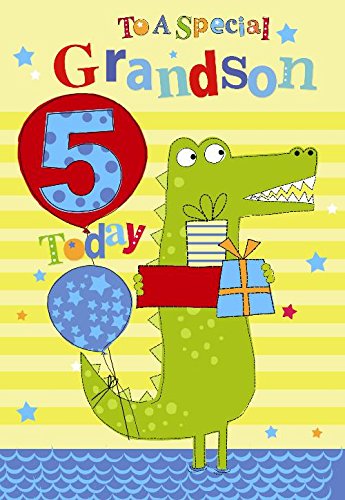 5th Birthday To A Special Grandson 5 Today Crocodile Presents Design Happy Birthday Card