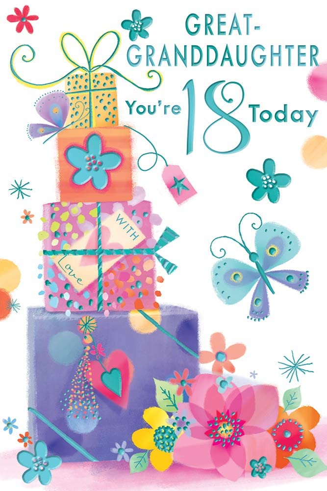 Great Granddaughter You're 18 Today Floral Presents Design Blue Foil Greeting Card