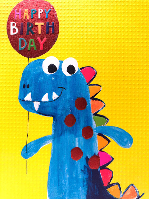 Happy Birthday Dinosaur - Fun Colourful Neon Children's Blank Greeting Card - Emboss & Foil - Hoopla by Paper Salad (HL1923)