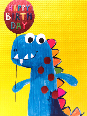 Happy Birthday Dinosaur - Fun Colourful Neon Children's Blank Greeting Card - Emboss & Foil - Hoopla by Paper Salad (HL1923)