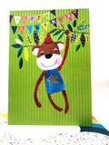 Happy Birthday Monkey - Fun Colourful Neon Children's Blank Greeting Card - Emboss & Foil - Hoopla by Paper Salad (HL1926)