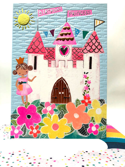 Birthday Princess Castle - Fun Colourful Neon Children's Blank Greeting Card - Emboss & Foil - Hoopla by Paper Salad (HL1928)