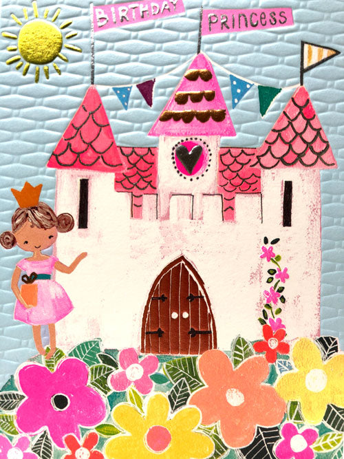 Birthday Princess Castle - Fun Colourful Neon Children's Blank Greeting Card - Emboss & Foil - Hoopla by Paper Salad (HL1928)