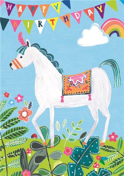 Happy Birthday Horse - Fun Colourful Neon Children's Blank Greeting Card - Emboss & Foil - Hoopla by Paper Salad (HL1931)