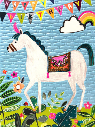 Happy Birthday Horse - Fun Colourful Neon Children's Blank Greeting Card - Emboss & Foil - Hoopla by Paper Salad (HL1931)