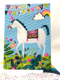 Happy Birthday Horse - Fun Colourful Neon Children's Blank Greeting Card - Emboss & Foil - Hoopla by Paper Salad (HL1931)