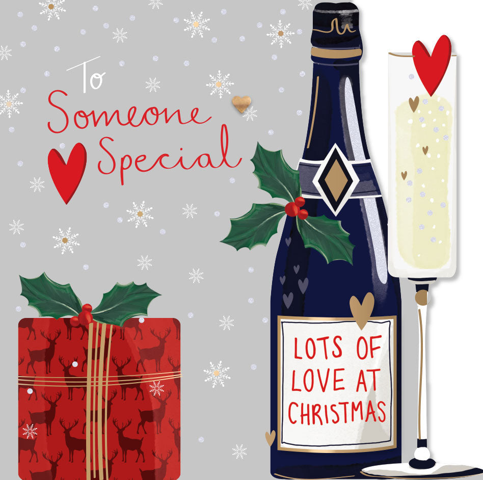 Someone Special Christmas Pudding & Champagne Luxury Handmade 3D Greeting Card By Talking Pictures