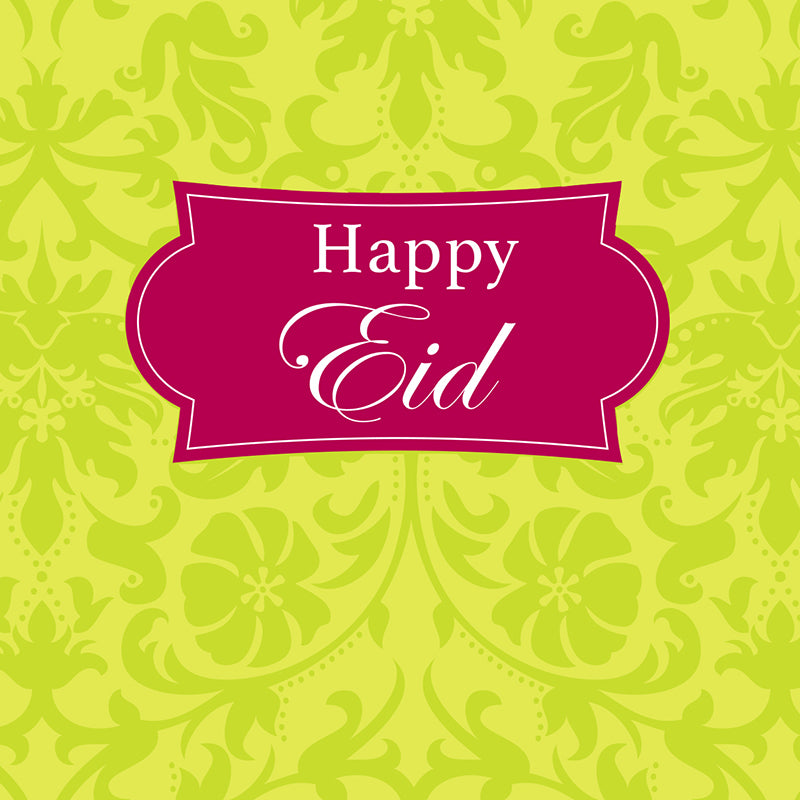 Happy Eid Green and Fushia Pink Glitter finish Greeting Card