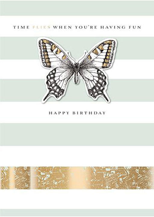 3D Butterfly Time Flies Birthday Greeting Card with Foil Finish (II1123) Humbug