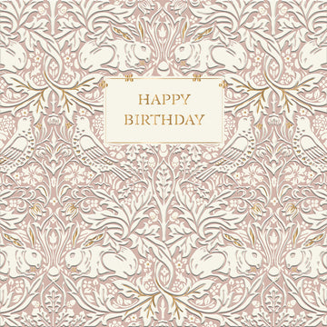 Brer Rabbit Pink by William Morris - Morris & Co - Happy Birthday BLANK Card - Ling Design (IJ0036) Birds Rabbit Hare