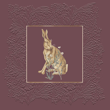 Hare from The Forest by William Morris - Morris & Co -Burgundy BLANK Card - Ling Design (IJ0042) Rabbit Hare Flowers