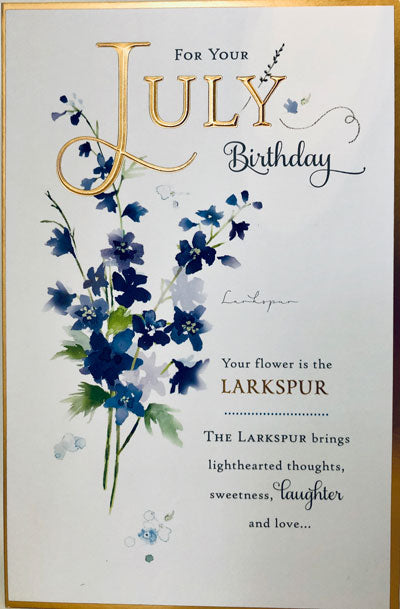 For Your July Birthday Larkspur Flower of the Month Female Greeting Card (608723)