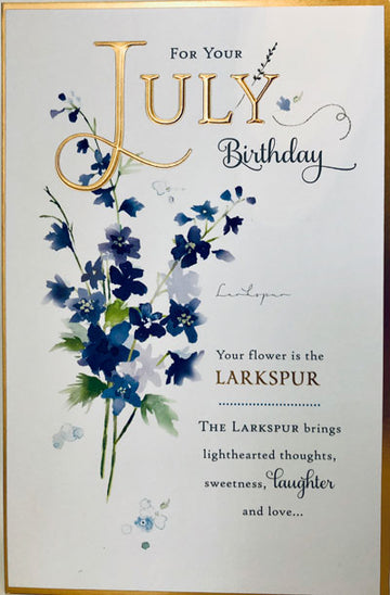 For Your July Birthday Larkspur Flower of the Month Female Greeting Card (608723)