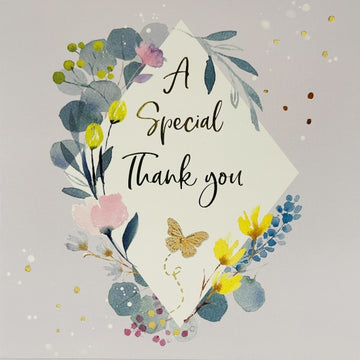 Butterfly and Flowers Watercolour Art - A Special Thank You Notecards Luxury Foil Finish Pack of 5 Cards and Envelopes