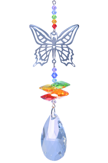 Rainbow Butterfly Hanging Fantasy Suncatcher Embellished with a Genuine Crystal