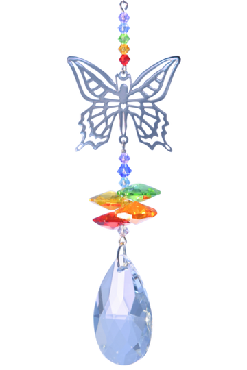 Rainbow Butterfly Hanging Fantasy Suncatcher Embellished with a Genuine Crystal