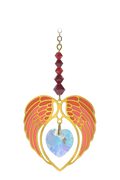 GARNET January Birthstone Gold Angel Wing Heart Sun-catcher Hanging Crystal Gift