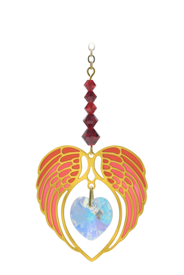 GARNET January Birthstone Gold Angel Wing Heart Sun-catcher Hanging Crystal Gift