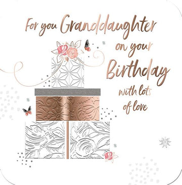 Rose Gold Presents Stack Large Luxury Handmade Granddaughter Birthday Card by Talking Pictures 