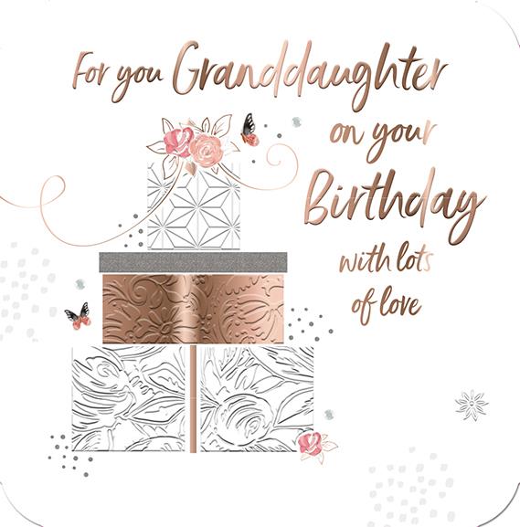 Rose Gold Presents Stack Large Luxury Handmade Granddaughter Birthday Card by Talking Pictures 