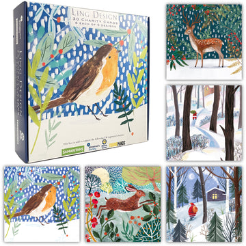 Festive Wildlife Premium Bumper Box of 30 Christmas CHARITY Cards - 6 Each of 5 Designs by Ling Design