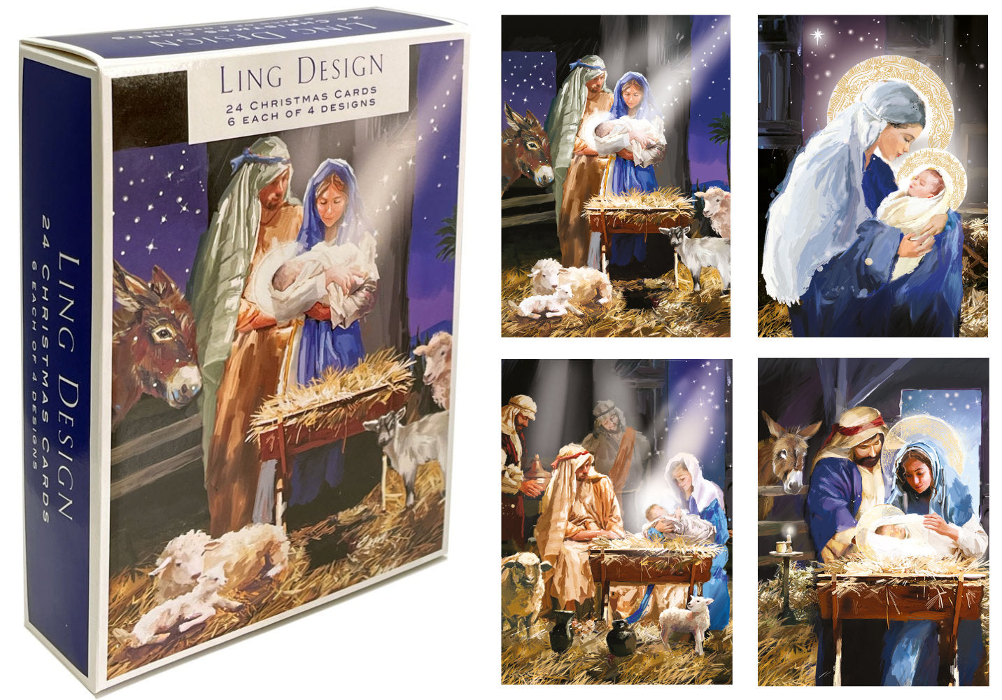 Religious Art Premium Box of 24 Assorted Christmas Cards - 6 Each of 4 Designs - Great British Card Company