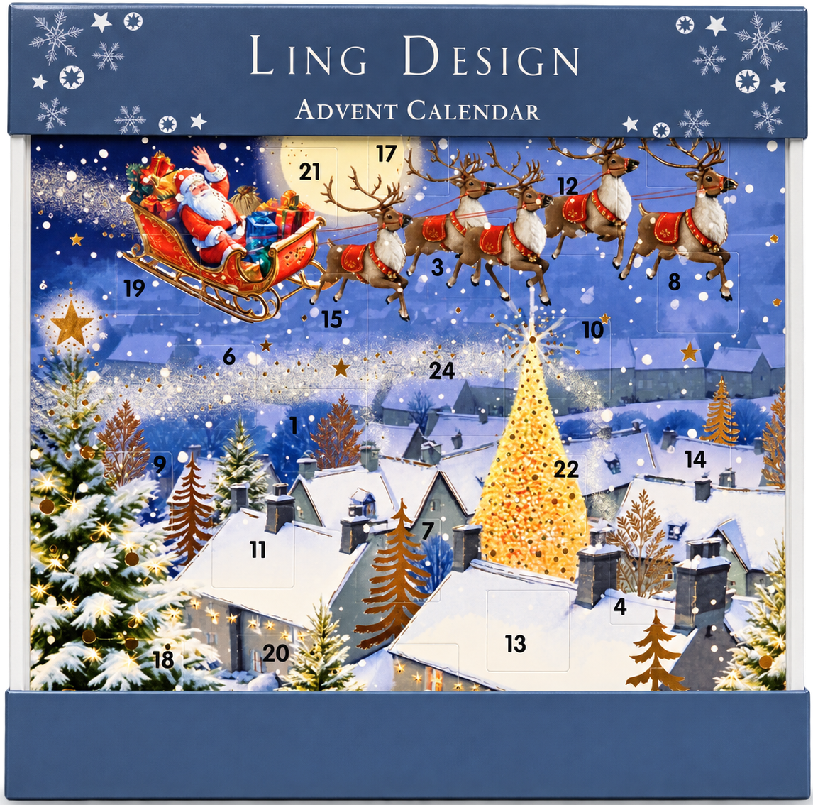 Santa's Sleigh Square Advent Calendar Traditional Festive 24-Door Christmas Countdown