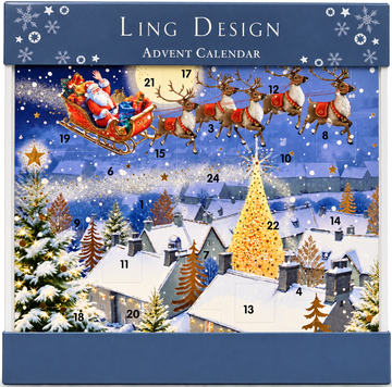 Santa's Sleigh Square Advent Calendar Traditional Festive 24-Door Christmas Countdown