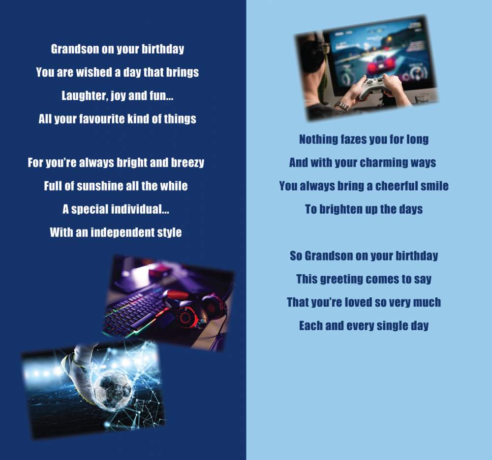 Special Grandson on Your Birthday Greeting Card with Colour Insert & Lovely Verse - Cool Video Game Gamer - Loving Words by Cardigan Cards