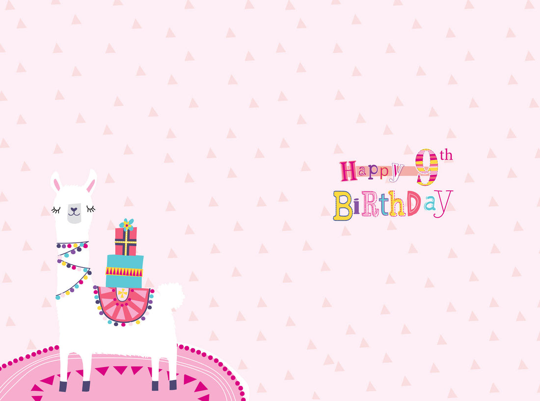 To a Gorgeous Granddaughter 9 Today Drama Llama and Presents Special Happy 9th Birthday Greeting Card