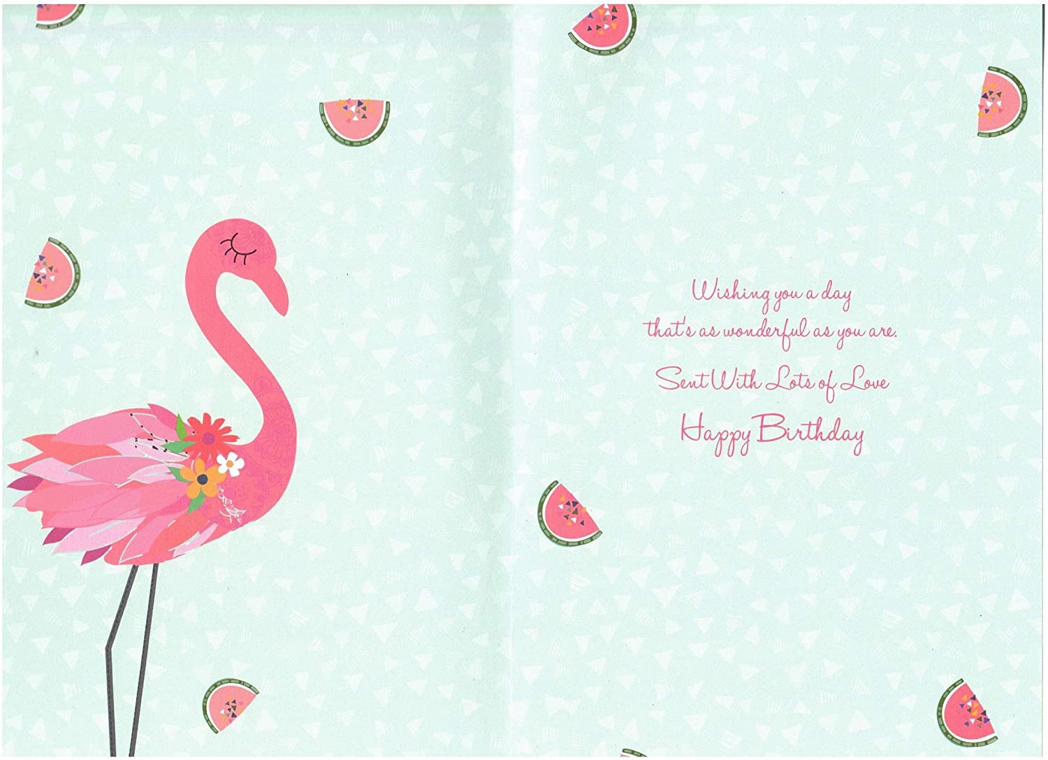 To A Flamazing Daughter Happy Birthday Greeting Card Glitter With Finish Flamingo and Watermelon Design ML996