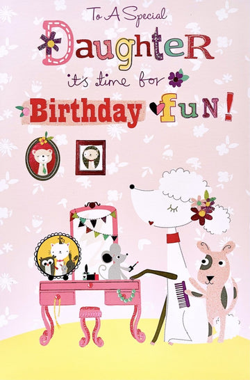 To A Special Daughter Happy Birthday Greeting Card with Poodle Dogs Pets Makeup Foil Finish