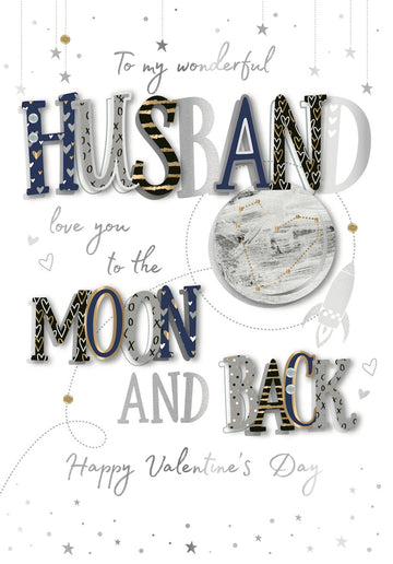 To My Wonderful Husband Love You to the Moon and Back Happy Valentines Day 2024 Luxury Talking Pictures Handmade Card