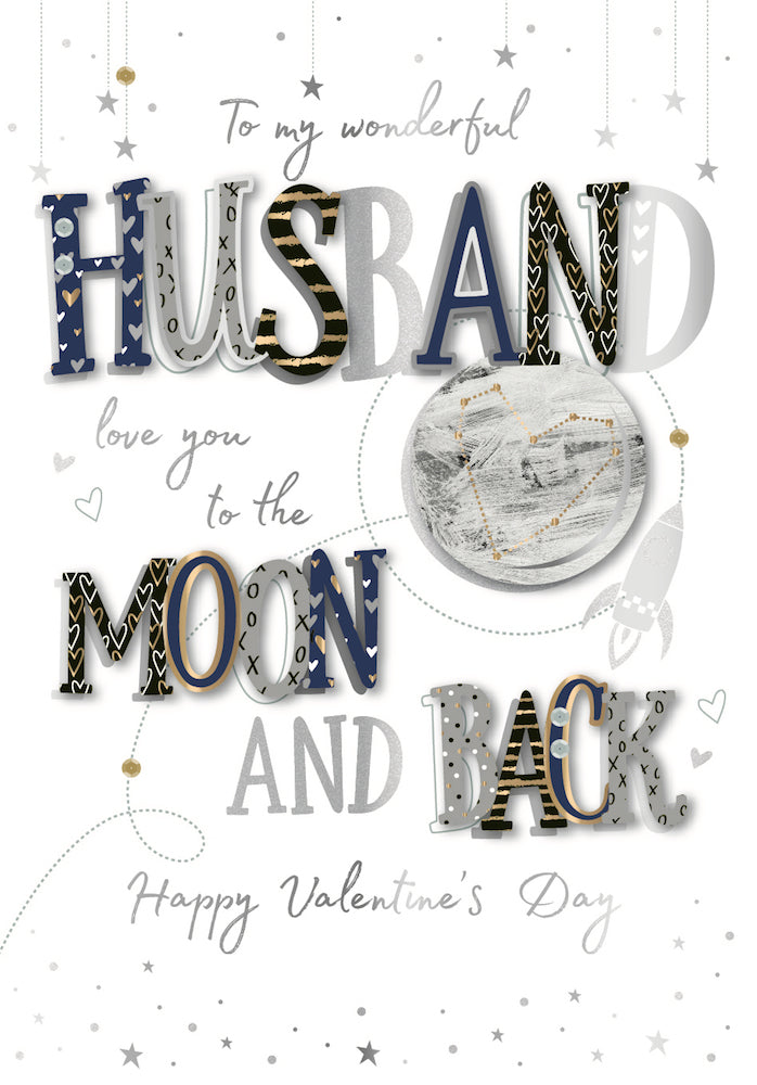 To My Wonderful Husband Love You to the Moon and Back Happy Valentines Day 2024 Luxury Talking Pictures Handmade Card