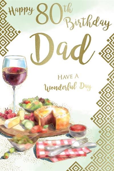 Happy 80th Birthday Dad 80 Red Wine Cheese Charcuterie Board Gold Foil Greeting Card