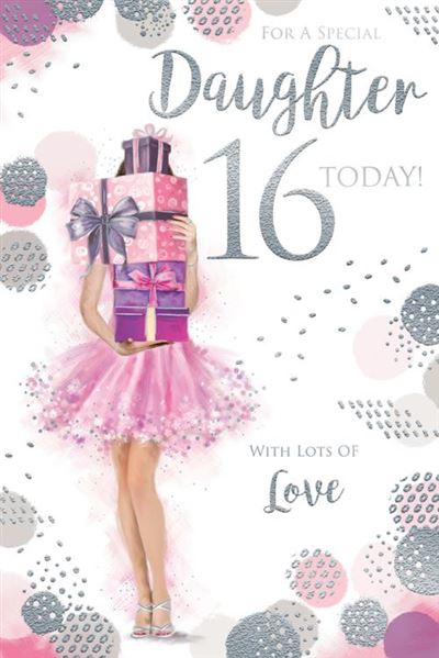 For A Special Daughter 16 Today! With Lots of Love Pink & Silver Foil 16th Birthday Greeting Card by Kingfisher