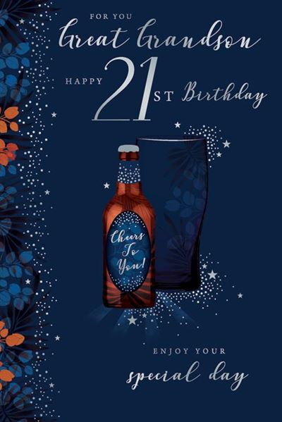 For You Great Grandson Happy 21st Birthday 21 Cheers To You Beer Silver Foil Greeting Card