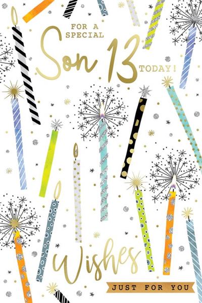 For A Special Son 13 Today Birthday 13th Teenager Candles Sparklers Silver Foil Greeting Card